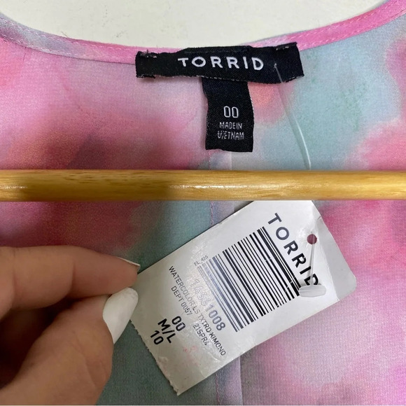 ✨NWT Torrid Pink Tie Dye Watercolor Flutter Sleeve Chiffon Long Kimono Large - Picture 5 of 11
